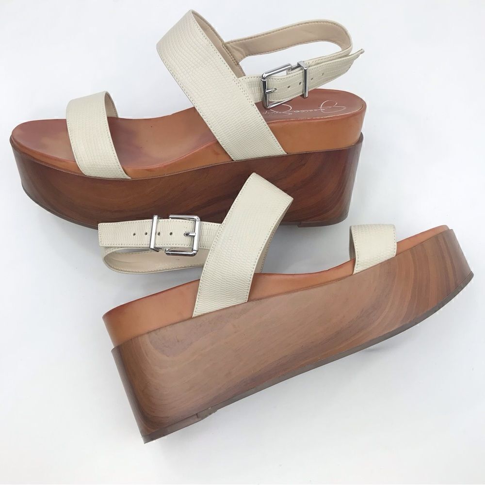 Jessica Simpson CRYSTIL Cream Brown Chunky Wood Platform Sandals